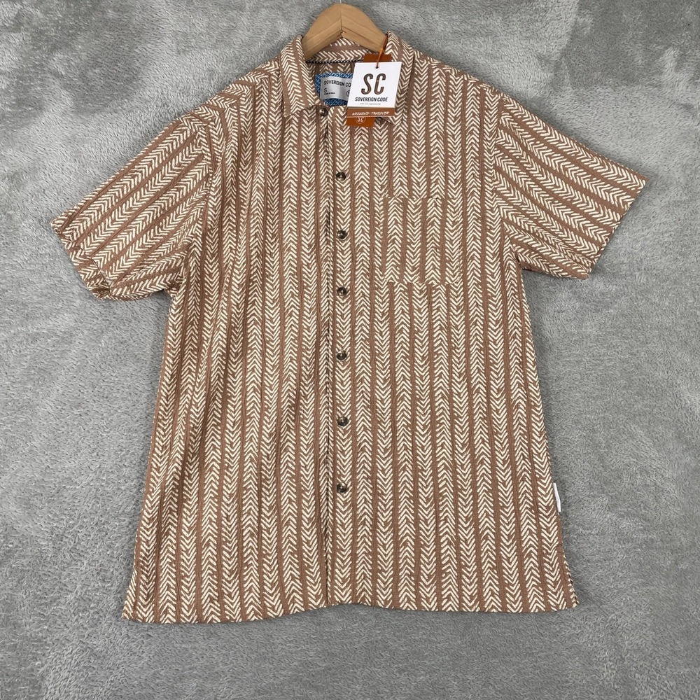 Sovereign Code Button Up Shirt Mens Small Brown Chevron Textured Lantern